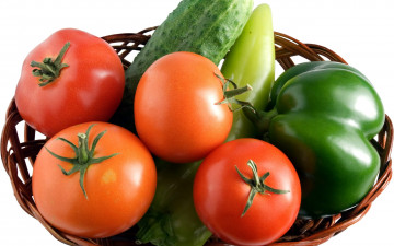 обоя еда, овощи, перец, корзинка, огурцы, помидоры, томаты