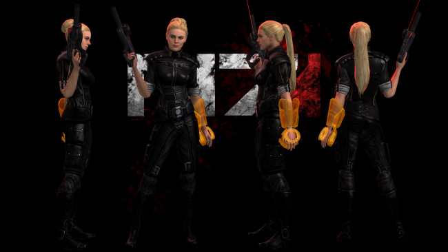 Обои картинки фото видео игры, mass effect - occitania,  dae hyun and cassius, девушка, оружие, взгляд, униформа, фон