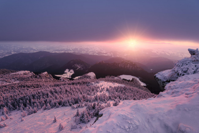 Обои картинки фото природа, горы, зима, румыния, Чахлэу, деревья