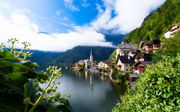 Картинка города гальштат+ австрия озеро лето панорама