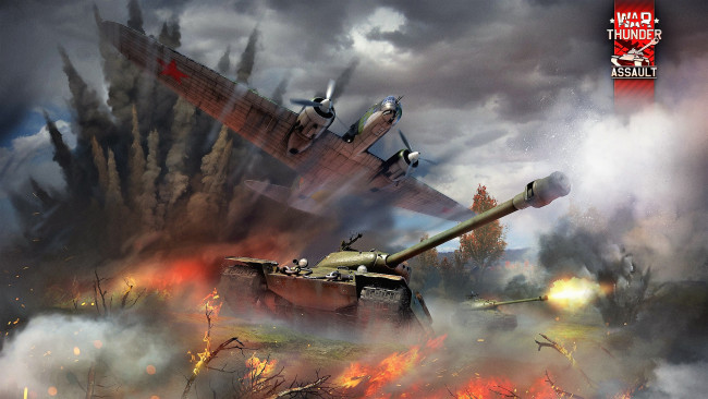 Обои картинки фото видео игры, war thunder, война, взрыв, самолет, танк