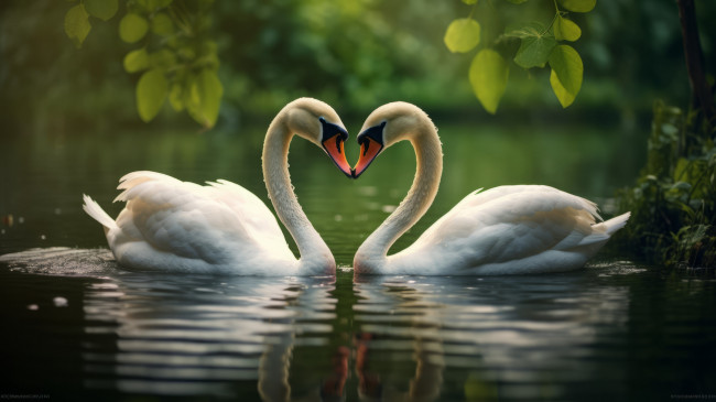 Обои картинки фото 3д графика, животные , animals, вода, птица, лебедь, сердце