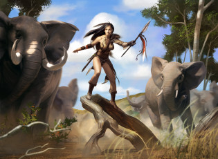 Картинка видео игры magic the gathering duels of planeswalkers копье саванна слон охотница воительница воин девушка