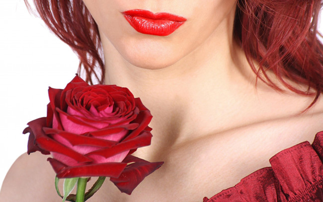 Обои картинки фото цветы, розы, девушка, губы, роза