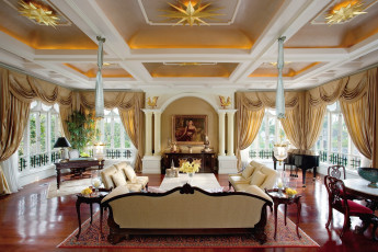 Картинка интерьер гостиная окна картина элегантность роскошь диваны рояль