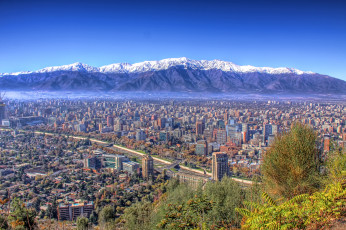 обоя сантьяго, Чили, города, столицы, государств, панорама, крыши, горы