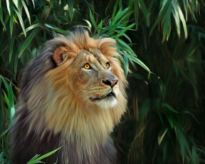 Картинка рисованные животные +львы лев кусты
