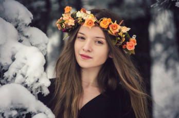 Картинка девушки -unsort+ лица +портреты снег венок