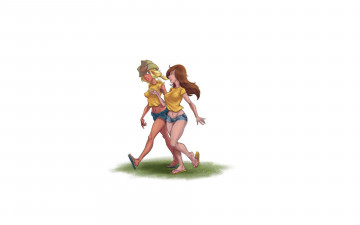 Картинка две+девушки рисованные минимализм трава девушка