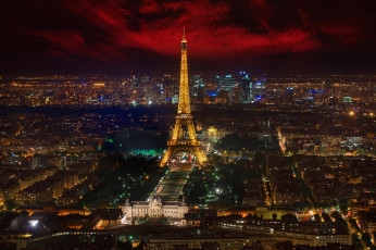 обоя города, париж , франция, эйфелева, башня, панорамма, огни, город, ночь