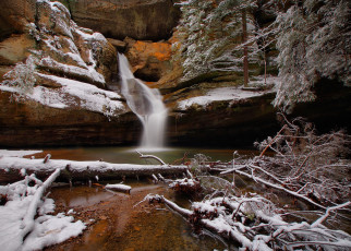 Картинка природа водопады деревья снег