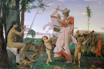 Картинка рисованное живопись жан-леон жером мифология картина анакреон вакх и купидон