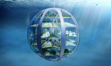 Картинка фэнтези иные+миры +иные+времена сфера шар город другой вода подводный мир