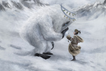 Картинка фэнтези красавицы+и+чудовища девочка существо фон зима