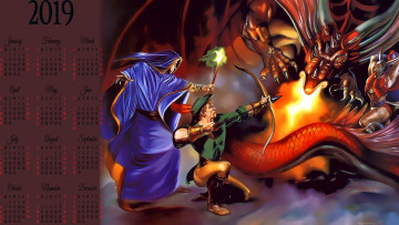 Картинка календари фэнтези дракон воин мужчина лук оружие