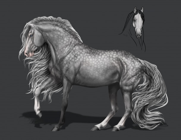 Обои картинки фото рисованное, животные,  лошади, конь, фон, грива