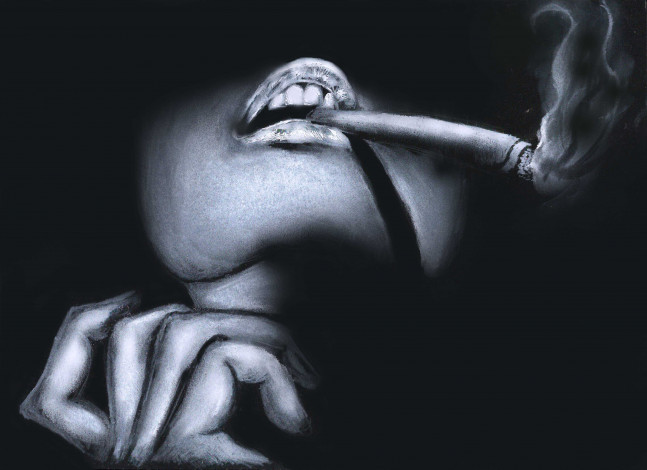 Обои картинки фото рисованное, минимализм, девушка, фон, губы, сигарета