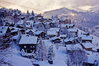 обоя города, - пейзажи, снег, швейцария, альпы, зима, крыши, пейзаж