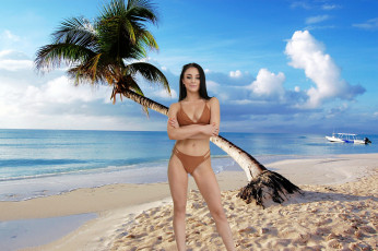 обоя девушки, alya stark, море, пляж, тропики, пальма, бикини