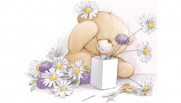 Картинка рисованное мишки+тэдди мишка ваза цветы ножницы