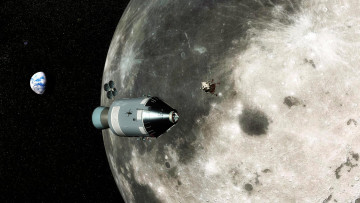 Картинка шаттл на фоне луны космос космические корабли станции луна земля