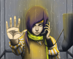 Картинка аниме *unknown+ другое капли рука серьёзность взгляд шарф потёки арт телефон парень