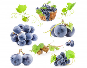 обоя еда, виноград, гроздь, пробка, листья, фон