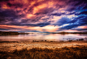 Картинка природа восходы закаты пляж облака зарево озеро