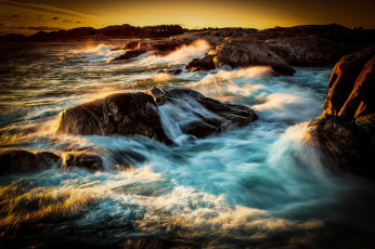 Картинка природа побережье волны пена камни