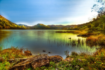 Картинка природа реки озера трава горы лес озеро