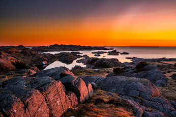 Картинка природа восходы закаты заря берег океан горизонт камни