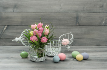 Картинка праздничные пасха тюльпаны цветы яйца пасхальные
