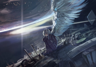 Картинка аниме ангелы +демоны арт крылья avamone xzcpop девушка космос