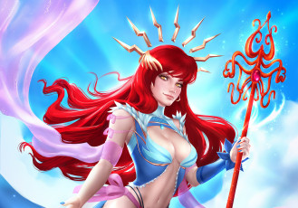 Картинка фэнтези девушки lana solaris девушка магия рыжая арт грудь платье