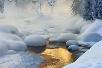 Картинка природа зима свет деревья дымка снег река лес