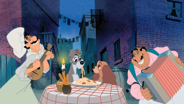 обоя мультфильмы, lady and the tramp, персонажи