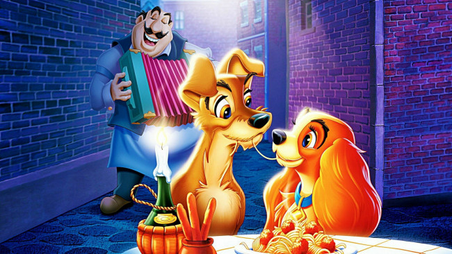 Обои картинки фото lady and the tramp, мультфильмы, персонажи