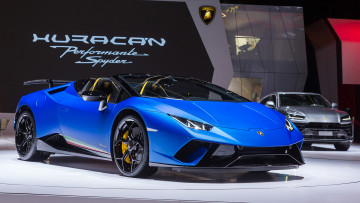 Картинка lamborghini+huracan+spyder+performante+2019 автомобили выставки+и+уличные+фото lamborghini huracan spyder performante 2019 blue