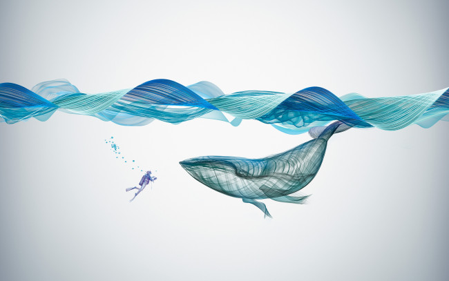 Обои картинки фото векторная графика, животные , animals, illustration, creative, graphics, underwater, whale