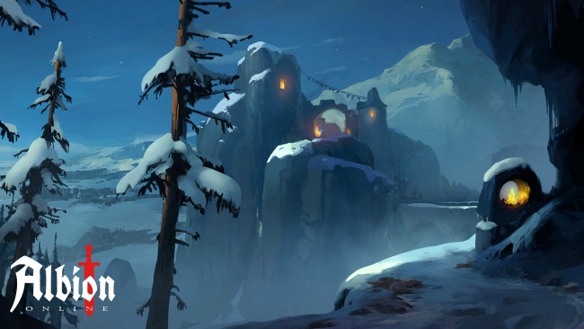 Обои картинки фото видео игры, albion online, замок, горы, снег, огни