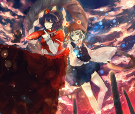 обоя аниме, touhou, moriya, suwako, yasaka, kanako