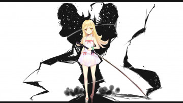 Картинка oshino shinobu аниме bakemonogatari девушка катана платье оружие