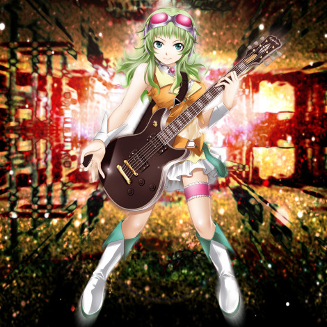 Обои картинки фото gumi, аниме, vocaloid, гитара, девушка