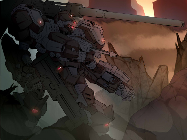 Обои картинки фото аниме, weapon, blood, technology, armored, core, dual, face, робот