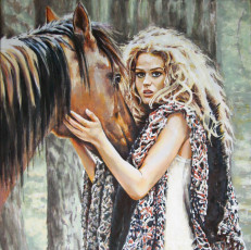 обоя andy, lloyd, why, the, long, face, рисованные, девушка, конь, лошадь