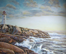 Картинка andy lloyd peggy`s cove рисованные маяк камни море