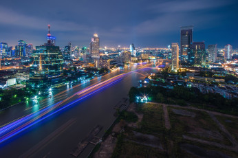 Картинка города бангкок таиланд ночь река сумерки
