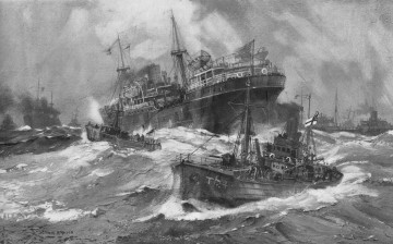 Картинка frank henry mason корабли рисованные танкер конвой шторм