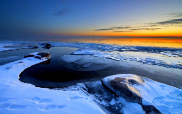 обоя природа, восходы, закаты, закат, горизонт, лед, океан