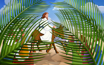 Картинка векторная графика пасха иисус ослик пальма ветки